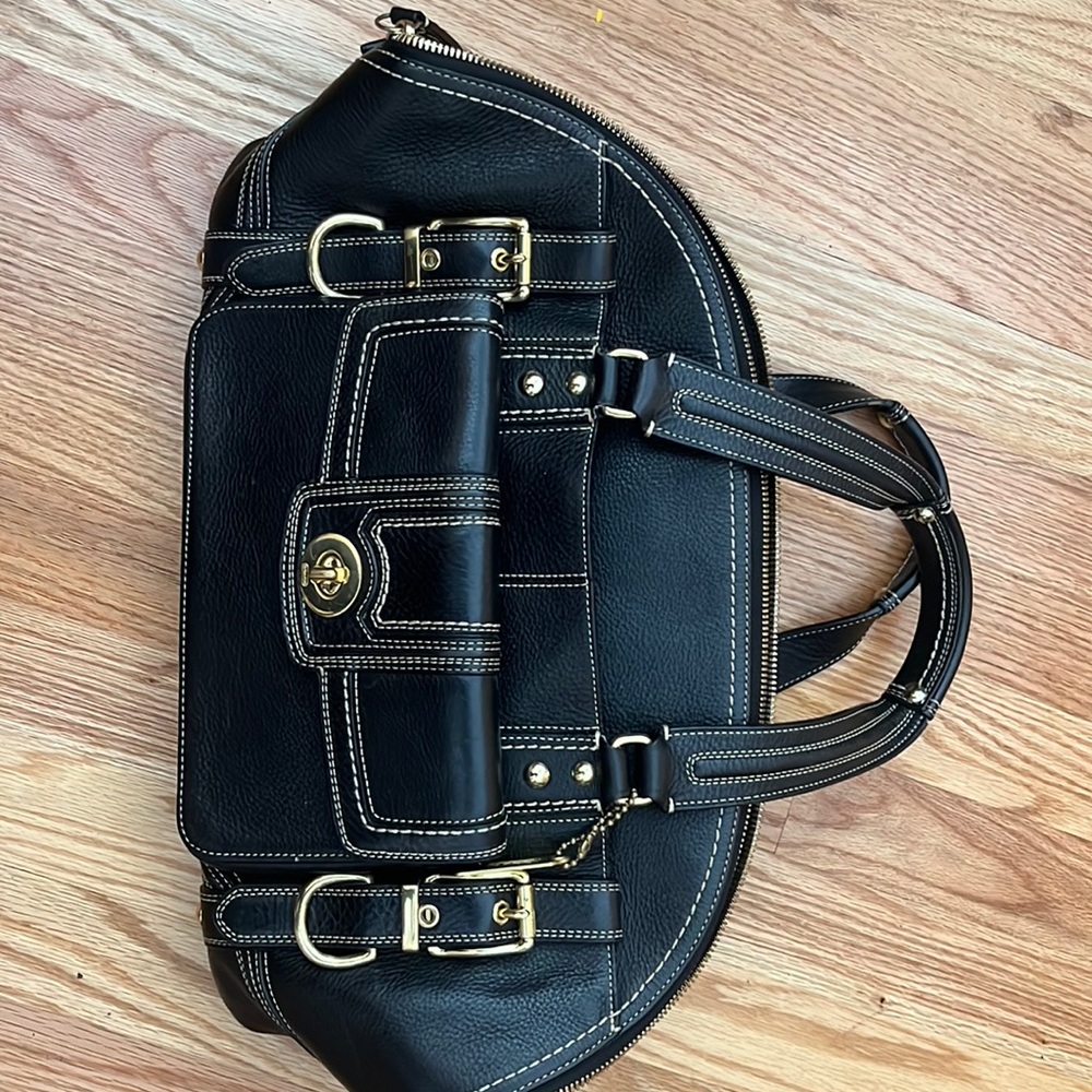 Black leather coach handbag